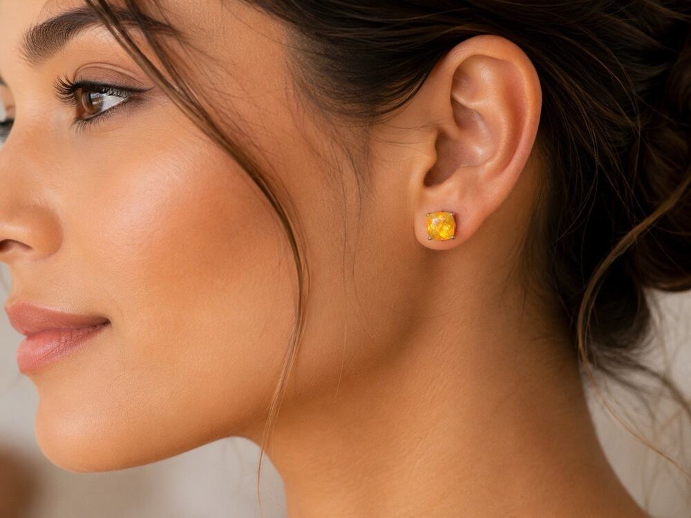 925 Gold Over Natural Fire Opal Studs
